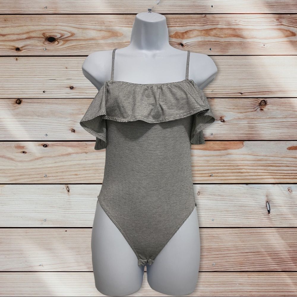 Striped bodysuit flounce top